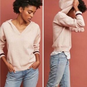 Moth Anthropologie Seward Hooded V-Neck Soft Pullover Sweater Soft Pink, Medium